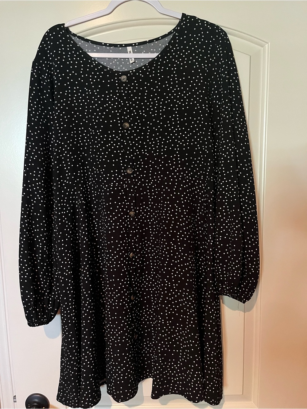 Black Polka Dot Button-Front Casual Dress